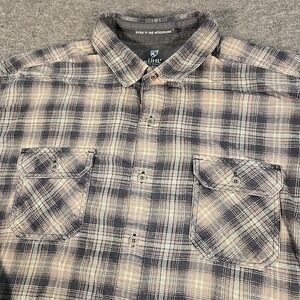 Kuhl Dillingr Flannel Shirt Men's XL Gray Plaid Metal Button Long Sleeve 7186